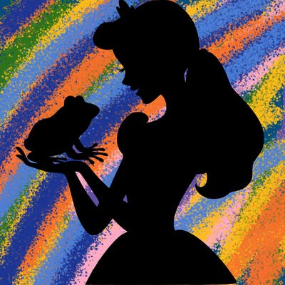 a shadow of a princess holding a frog realistic