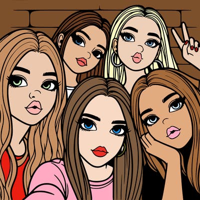 group of teen girls friends y2k up close in a selfie