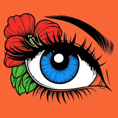 realistic eye with flower