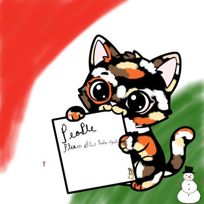 a small cat with a blank sheet of paper in its hand. the cat is sooooooo cute!