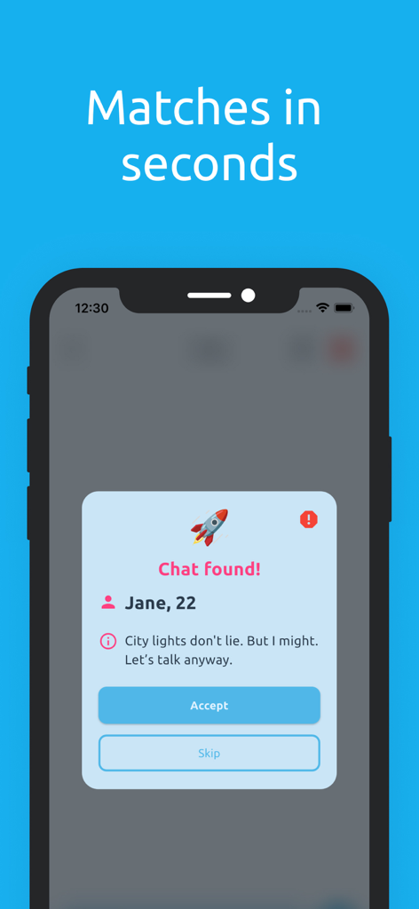 Chatap 앱 인터페이스에 새로운 대화를 위한 즉시 매치 알림 표시