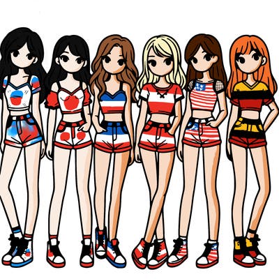 a group of girls wearing crop tops and shorts