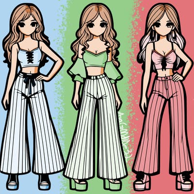 girls with flare pants and crop tops realistic