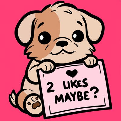 a puppy holding a sign that says 2 likes maybe?