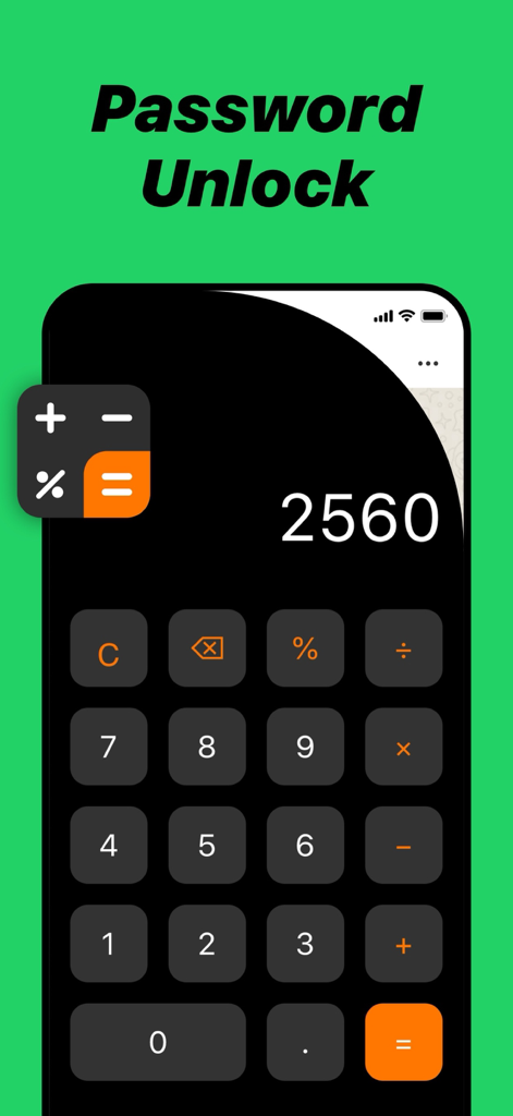 Watsapp Deleted Message Backup - A smartphone displaying a calculator interface used as a secret password unlock screen for privacy protection.