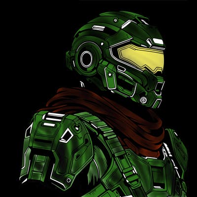 realistic warrior with high tech armor and a cool futuristic helmet