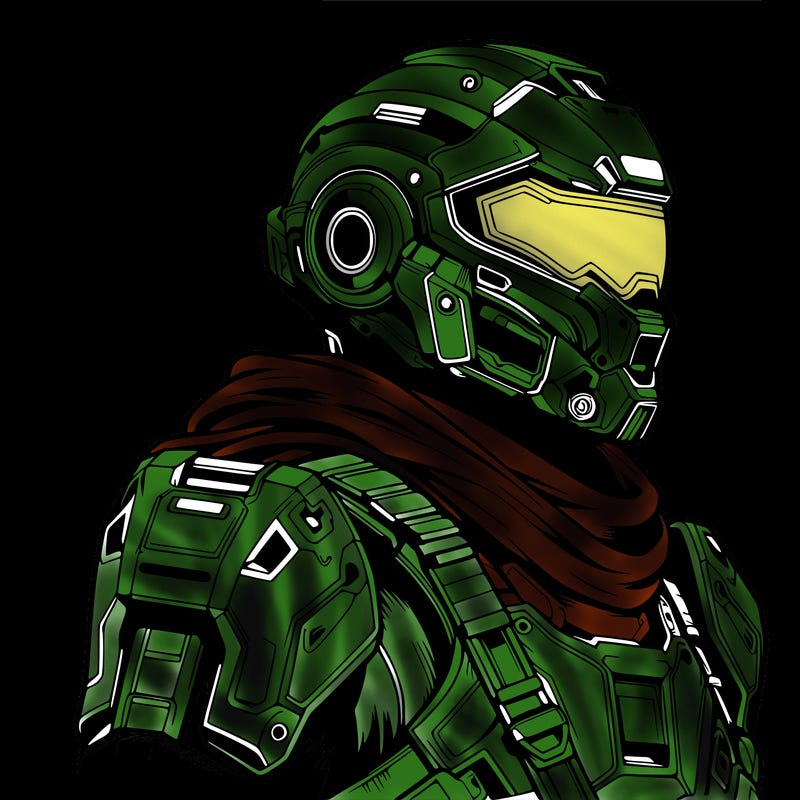 realistic warrior with high tech armor and a cool futuristic helmet