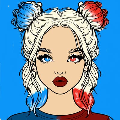 realistic girl with two buns in hair and lips