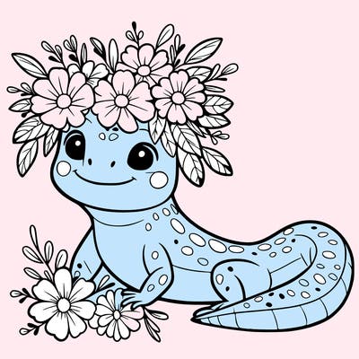 lizard with flowers crown