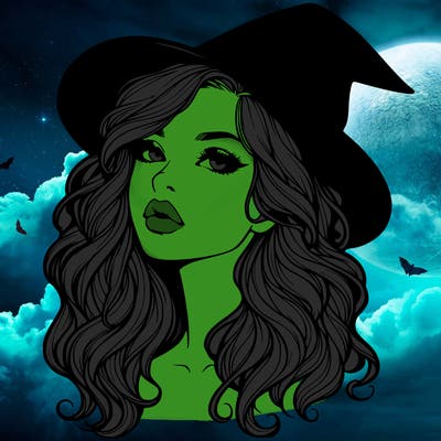 realistic witch girl with wavy hair and lips