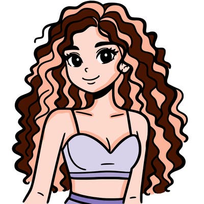 girl with long curly hair in crop top