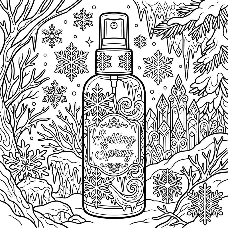 Unleash your creativity with this unique winter-themed setting spray coloring page, featuring intricate snowflake designs and icy details. Immerse yourself in a frosty wonderland as you bring this beauty essential to life with your favorite colors.