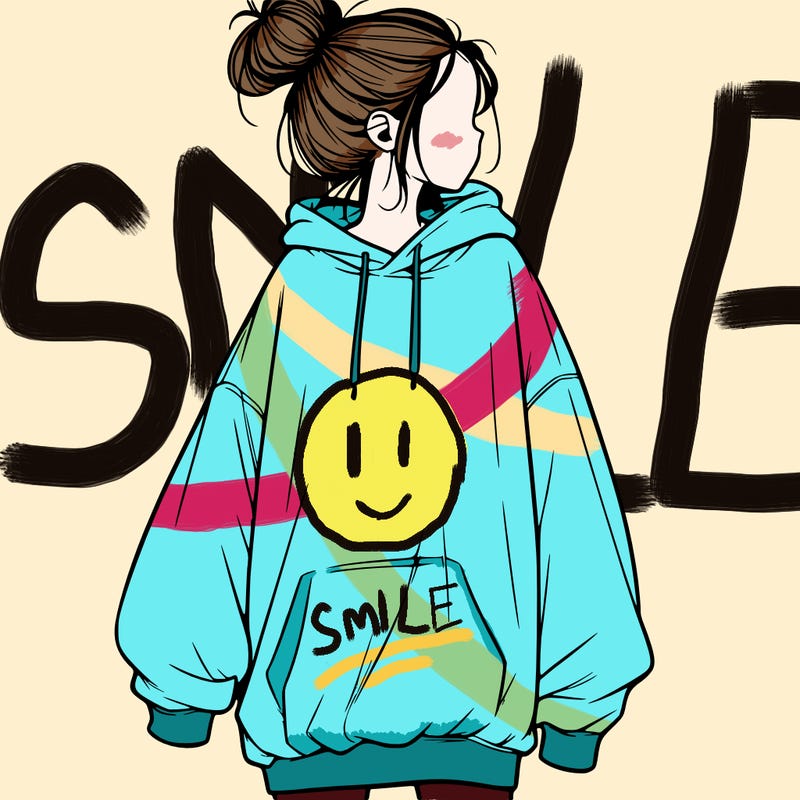 realistic girl with a oversized sweatshirt on and a bun