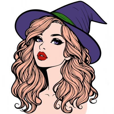 realistic witch girl with wavy hair and lips