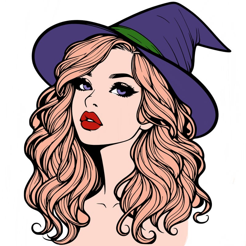 realistic witch girl with wavy hair and lips