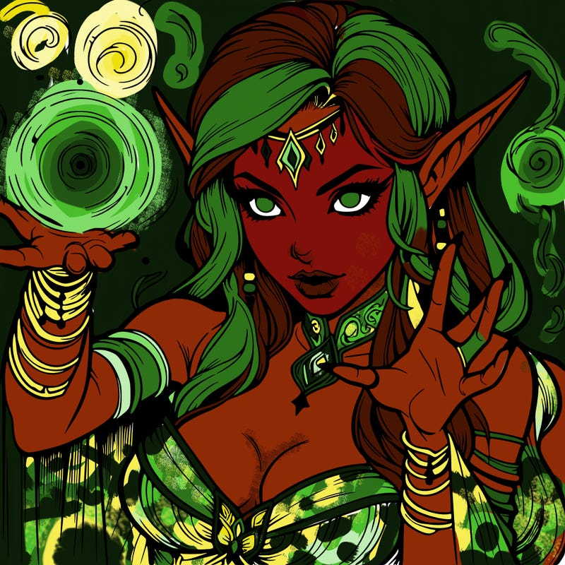 realistic scary beautiful elf sorceress casting spell