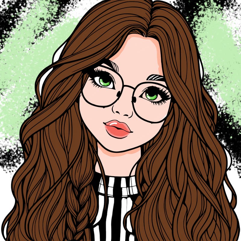 girl with long hair and freckles and glasses realistic