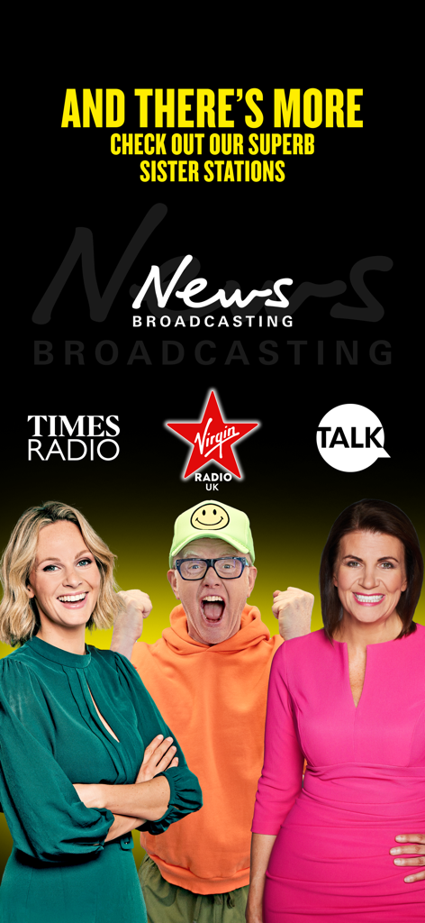 talkSPORT - Promotional banner showing talkSPORT sister stations including Times Radio Virgin Radio UK and Talk