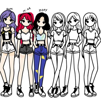 a group of girls wearing crop tops and shorts