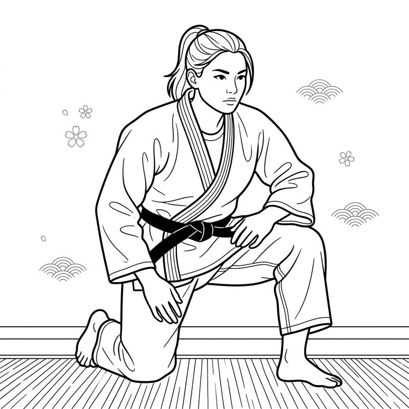 Embrace the discipline and grace of martial arts with this elegant judoka coloring page. Its minimalist line art style offers a serene canvas for your creative expression and artistic skill.