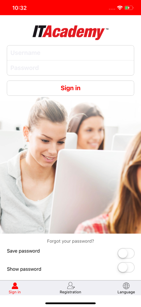 ITAcademy DLS - ITAcademy DLS mobile app login and sign in screen.