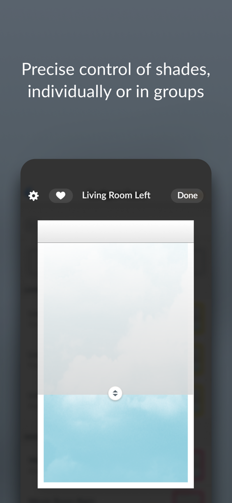 PowerView - PowerView app screen showing precise control for an individual window shade