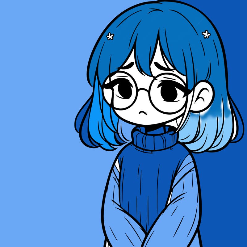 sad girl with glasses in a sweater