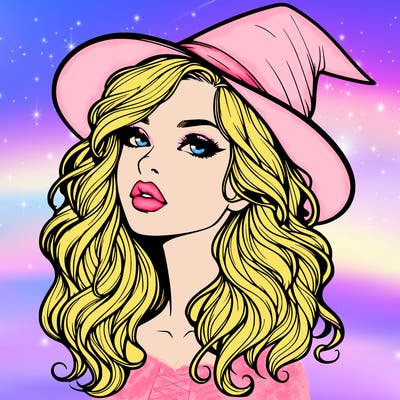 realistic witch girl with wavy hair and lips