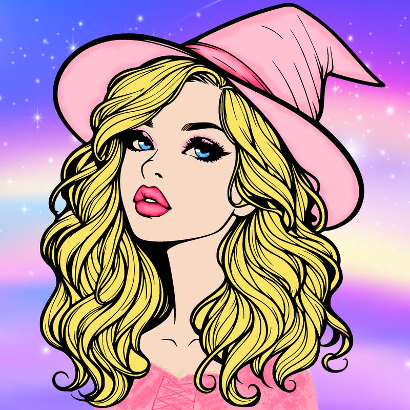 realistic witch girl with wavy hair and lips