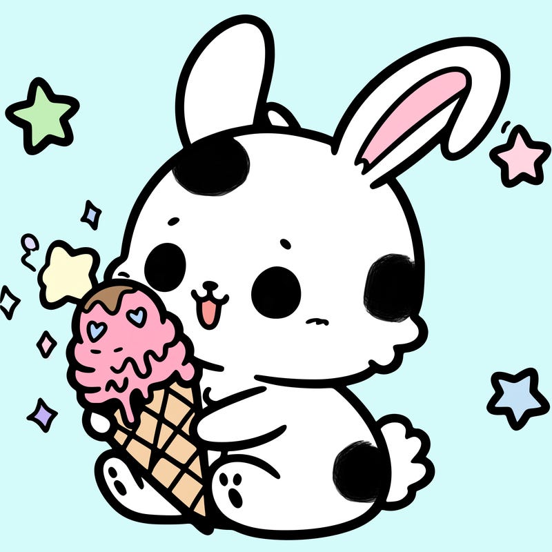 cute bunny  eating ice cream