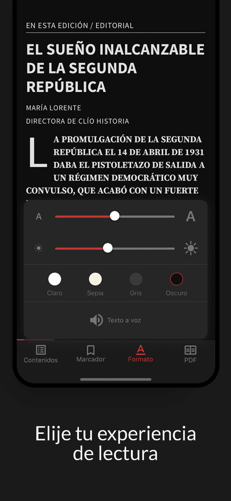 Clio - Customizable reading settings for the Clio history magazine app