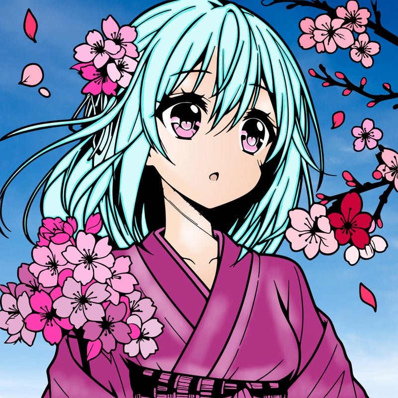 anime girl with cherry blossoms