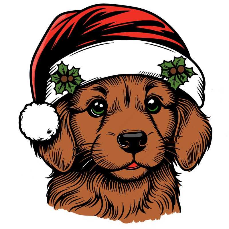 realistic dog wearing a santa hat