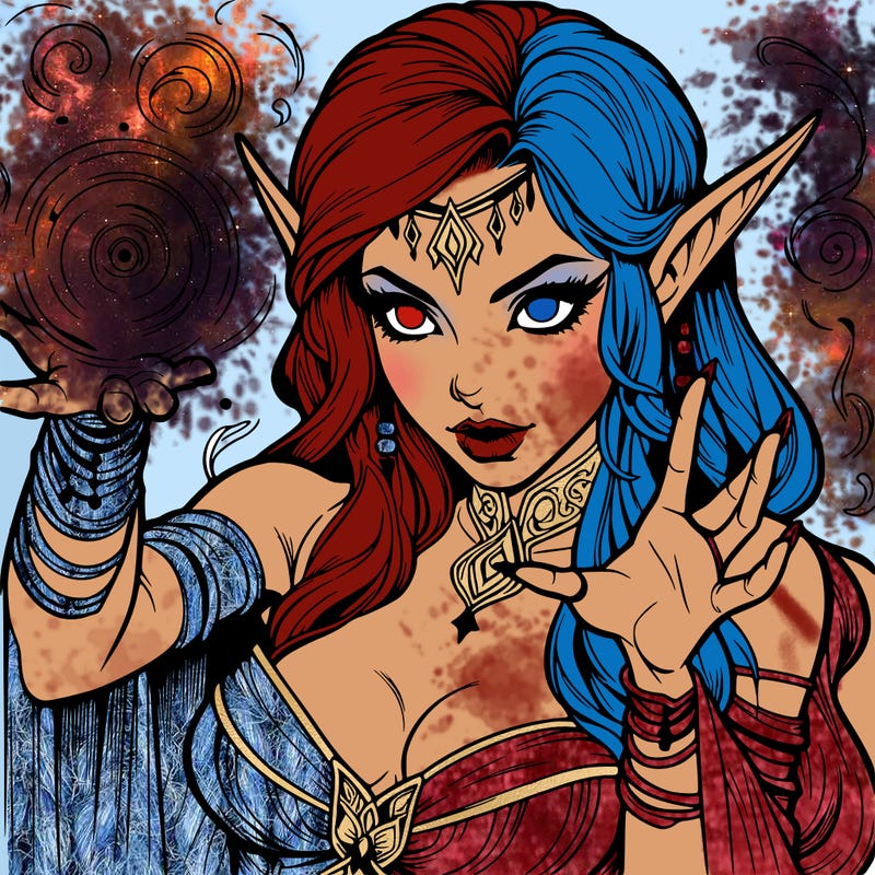 realistic scary beautiful elf sorceress casting spell