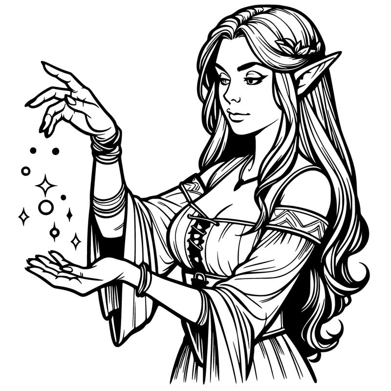 realistic elf casting a spell with her hands