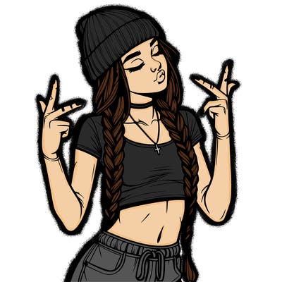 realistic teenage girl with braids and a beanie and crop top doing 🫶🏼