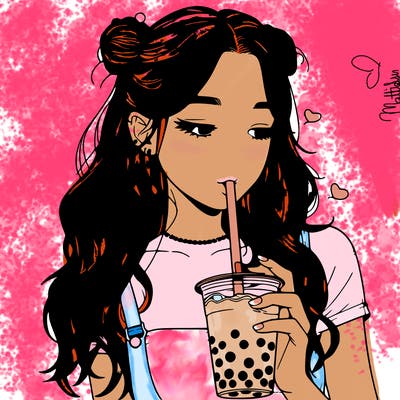 aesthetic realistic girl with boba
