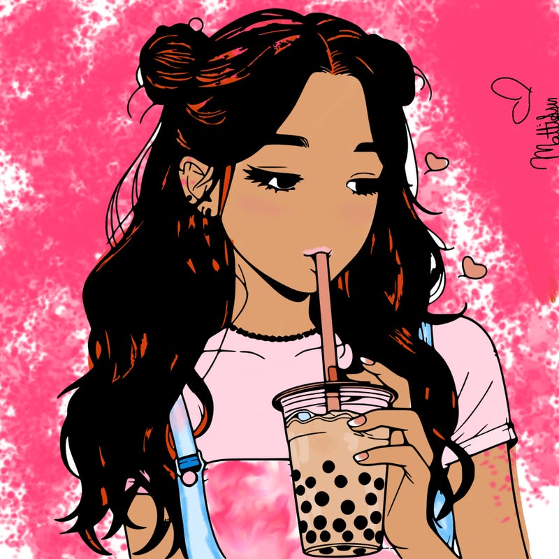 aesthetic realistic girl with boba