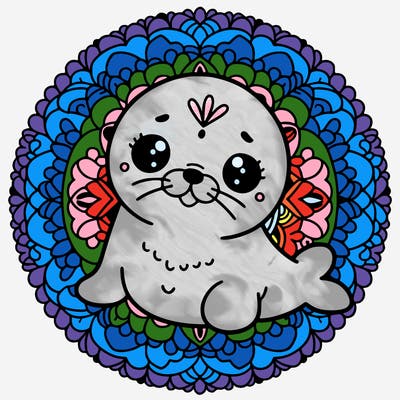 a cute baby seal mandala