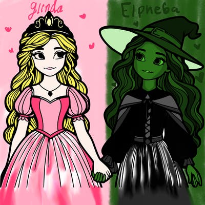 a princess and a witch holding hands realistic