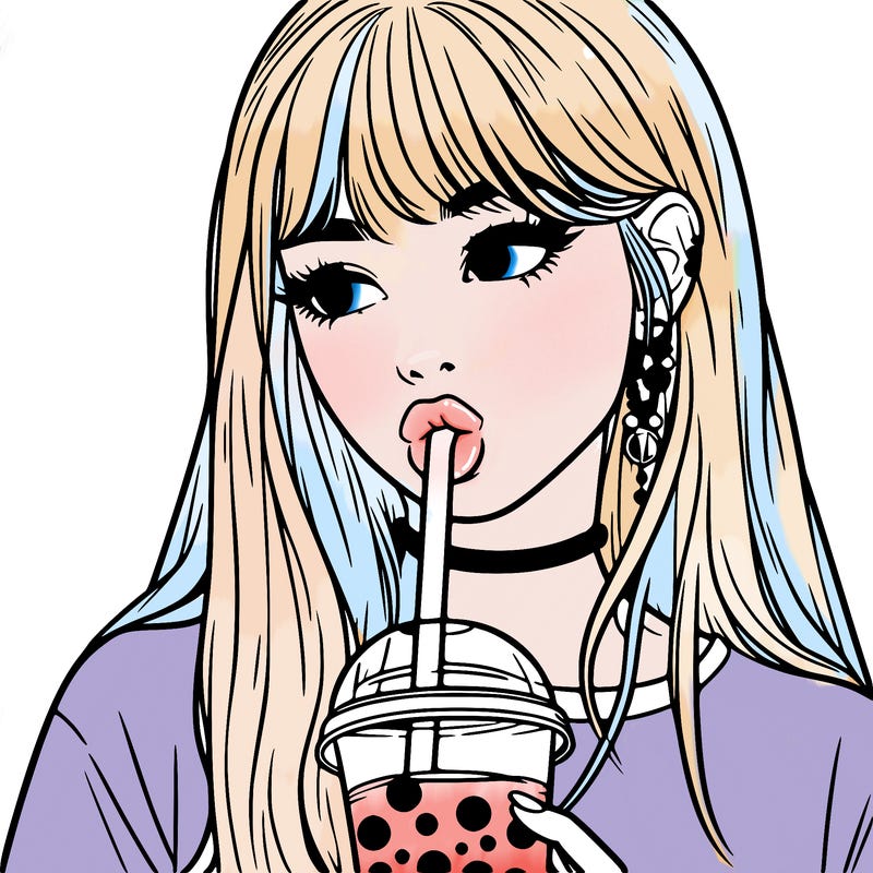aesthetic realistic girl drinking boba