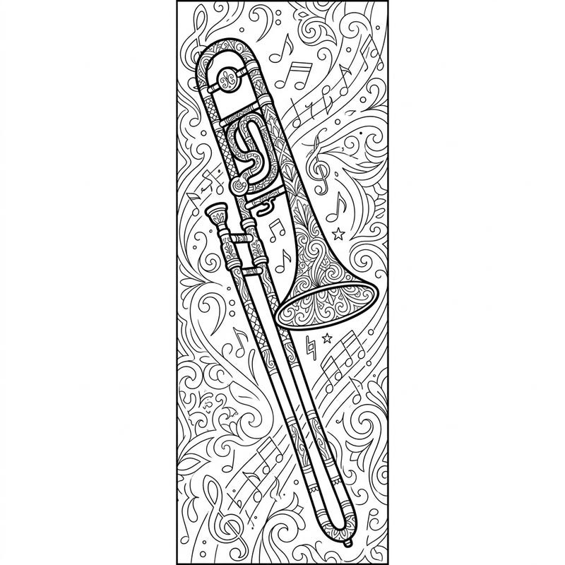 Immerse yourself in musical creativity with this stunning trombone bookmark coloring page, designed specifically for adults. Its intricate details and unique bookmark format offer a relaxing and rewarding artistic experience.