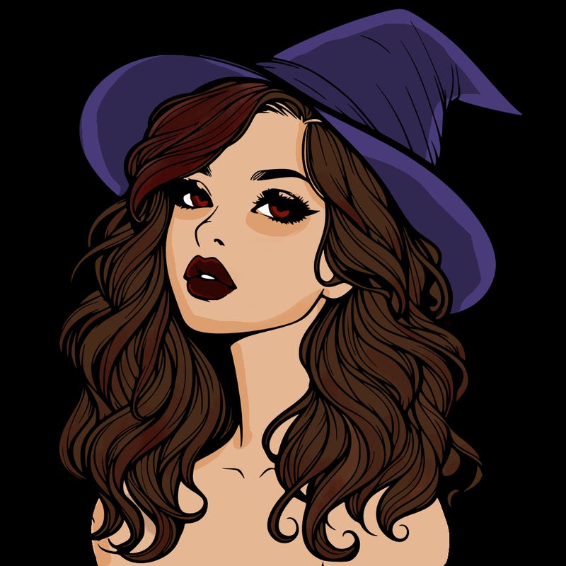 realistic witch girl with wavy hair and lips