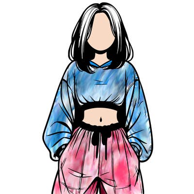 realistic girl faceless with baggy pants and a crop top