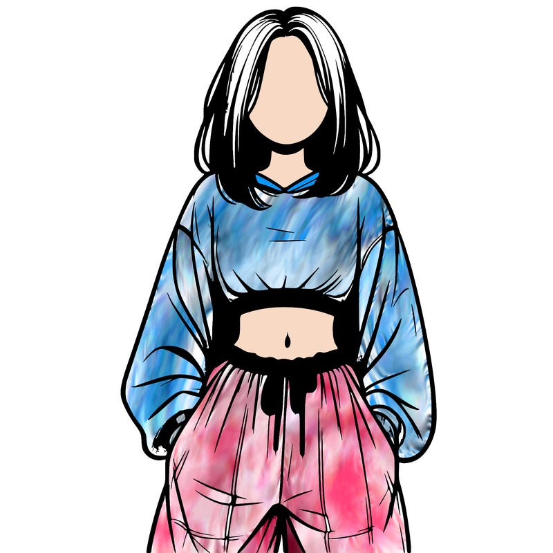 realistic girl faceless with baggy pants and a crop top