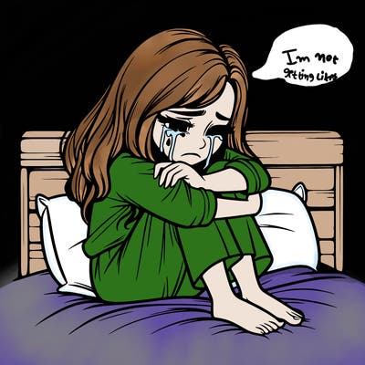 realistic girl crying on her bed over a break up