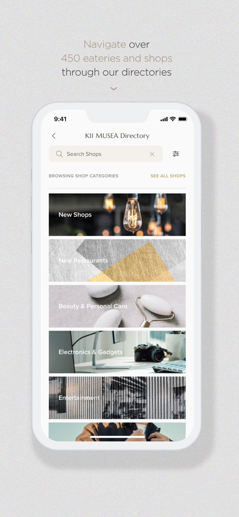 K11 HK - K11 HK App Verzeichnisbildschirm mit Einkaufs- und Essenskategorien