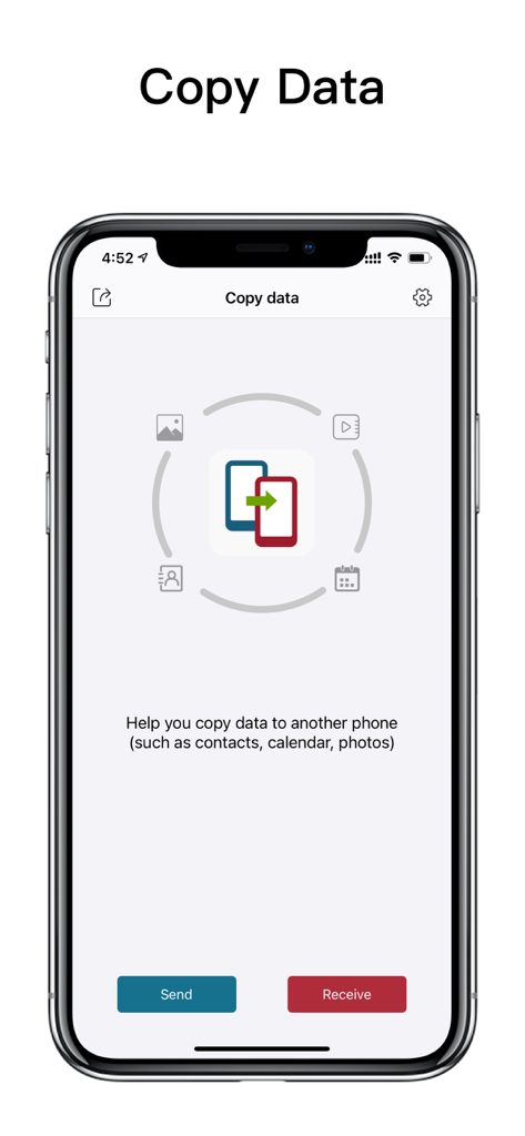 Copy data - device switch - Interfaz principal de la aplicación Copiar datos - cambio de dispositivo para transferir contactos y fotos entre smartphones