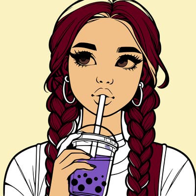 realistic girl with braided hair drinking boba