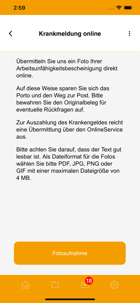 BKK firmus app interface for submitting a sick note online